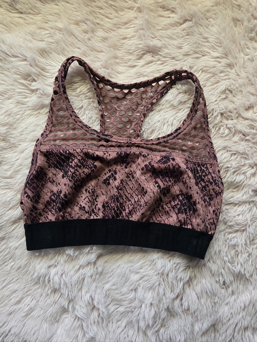 PINK Victoria's Secret Mauve Pink & Black Mesh Racerback Sports Bra